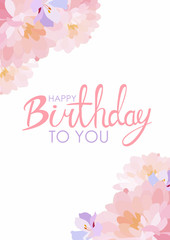 Abstract Happy Birthday Background Card Template with Flowers Vector Illustration