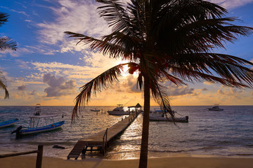 Riviera Maya sunrise pier Caribbean Mexico