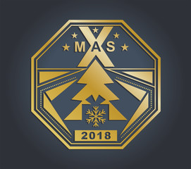 Christmas gold technology badge on a dark background . Triangle design elements