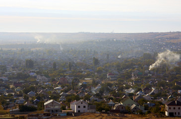 the view from the mountains in Kirovsky district of Volgograd Russia in a Sunny morning