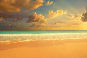 Fototapeta na wymiar Caribbean sunset beach in Riviera Maya
