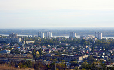 Fototapeta na wymiar the view from the mountains in Kirovsky district of Volgograd Russia in a Sunny morning