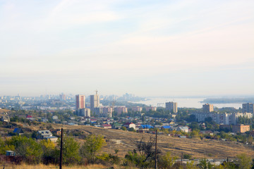 the view from the mountains in Kirovsky district of Volgograd Russia in a Sunny morning