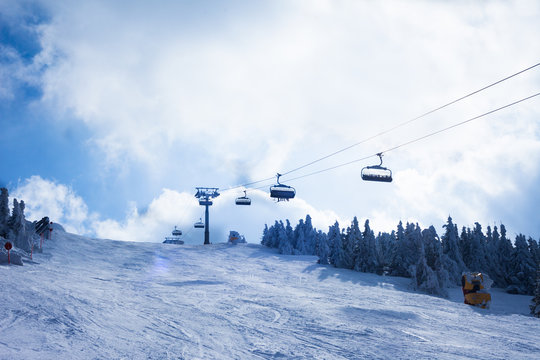 Ropeway above a ski slope on Kopaonik mountain, Serbia