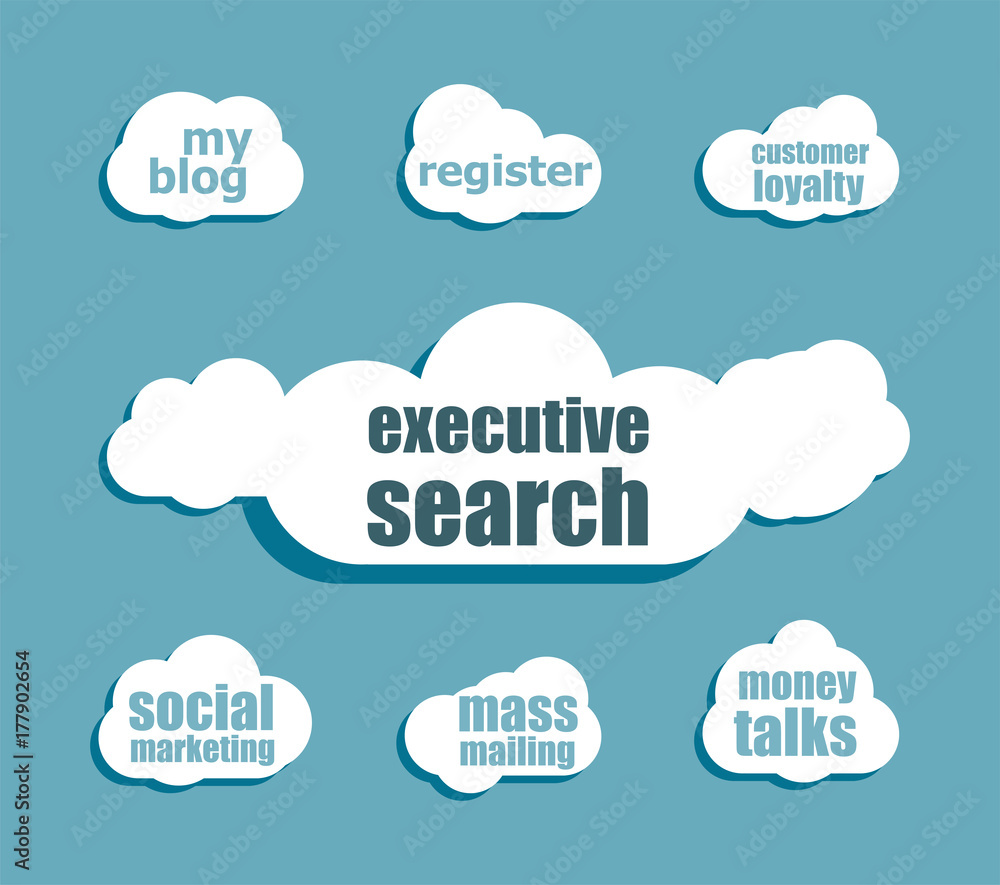 Poster text executive search. management concept . design with abstract speech bubble set