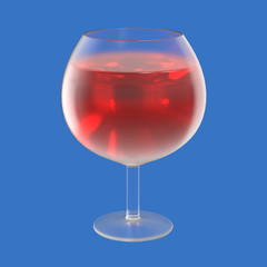 a glass of red wine on a blue background3d render