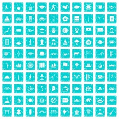 100 dish icons set grunge blue