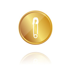 Sicherheitsnadel - Gold Münze mit Reflektion