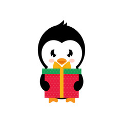 cartoon cute penguin with gift vector