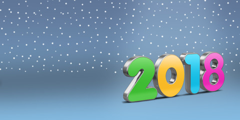 New Year 2018 with a colorful metal number on a blue background. 3d render illustration