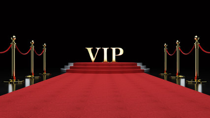 Red Event Carpet, Stair and Gold Rope Barrier Concept of Success and Triumph