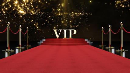 Red Event Carpet, Stair and Gold Rope Barrier Concept of Success and Triumph, 3d rendering.