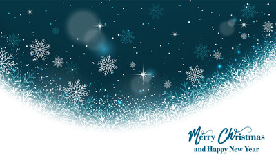 Naklejka na ściany i meble Magic Christmas greeting card. Background with snowflakes, glitter and stars.