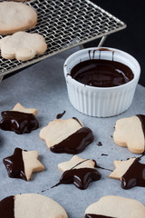 Cookies with melted chocolate, fondue chocolate
