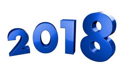 Blue 2018 3D Illustration, isolated on a white background