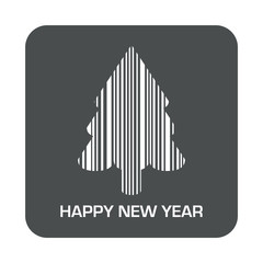 Icono plano codigo de barras arbol HAPPY NEW YEAR en cuadrado gris