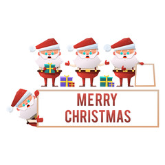 A collection of cartoon Santa Clauses on a white background. Vector holiday set on Merry Christmas and New Year.