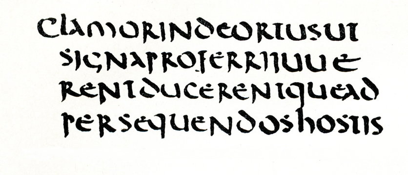 Uncial script, 6th century, text from Titus Livius (from Meyers Lexikon, 1896, 13/420/421)