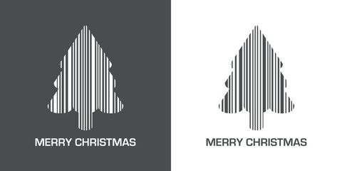 Icono plano codigo de barras Merry Christmas arbol gris y blanco