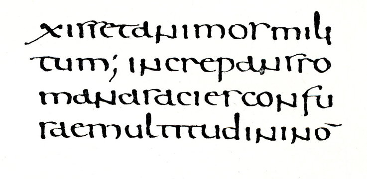 Half uncial script, 6-7th century, text of Titus Flavius Josephus  (from Meyers Lexikon, 1896, 13/420/421)