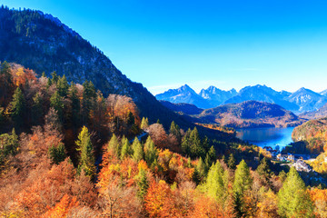 Mountain lake and  view to Bavarian Alps