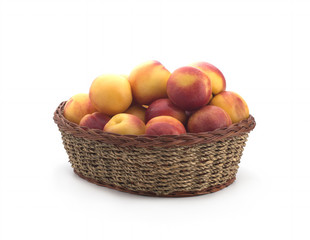 Ripe fruit in basket isolated on white