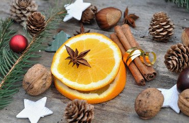 anis on a orange slice in Christmas decoration