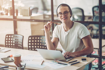 Young man in modern office