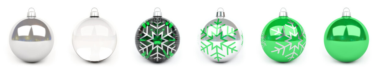 Green christmas bauble collection 3D rendering