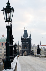 Fototapeta na wymiar Charles bridge in the winter, Prague
