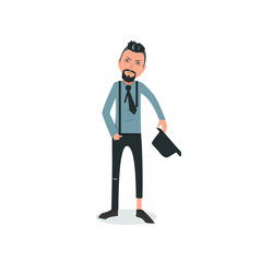 Obraz premium Exhausted and completely wiped out cartoon guy in casual clothes, gesturing. Vector illustration. Modern flat design.
