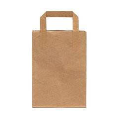 Recycled paper shopping bag on white background.