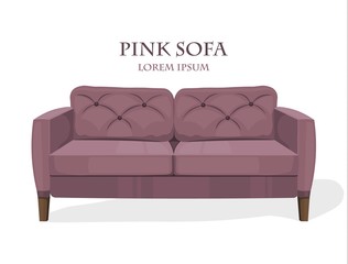 Pink modern sofa isolated on white background Vector templates