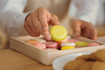 Close up of a yellow macaroon