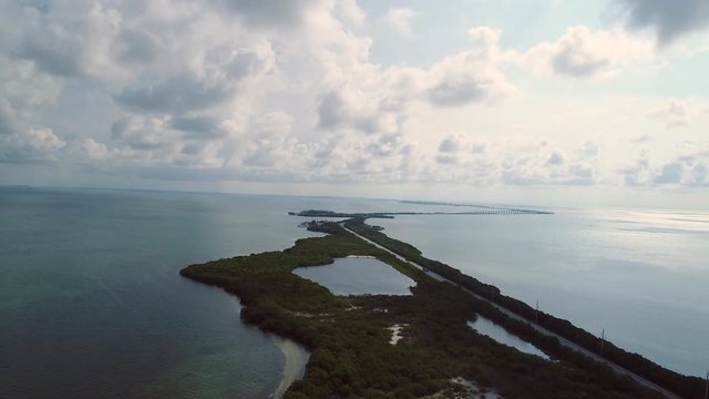 Florida Keys stretching out in the ocean, view from the sky. Aerial.