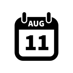 Simple black calendar icon with 11 august date isolated on white