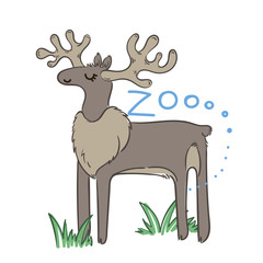 Illustration of doodle cute deer, hand drawn graphic