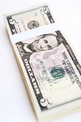 close up of banknote isolated on white background