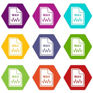 File WAV icon set color hexahedron