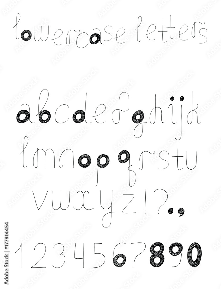 Poster Vector set with alphabet letters sequence from A to Z. Hand drawn english font design, decorated with hatch.