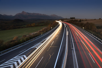 Fototapeta na wymiar evening highway with light paths, Slovakia