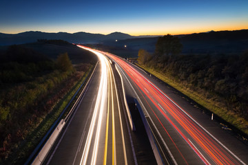evening highway with light paths, Slovakia