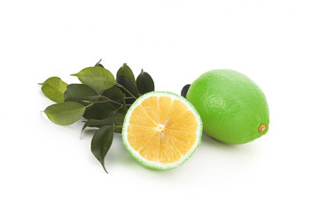 Limes with slices isolated on white background
