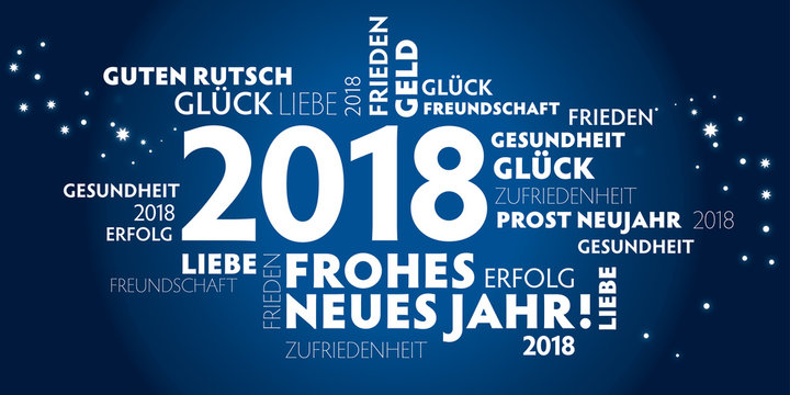 2018 Neujahrsgruss blau mit guten wünschen für das neue Jahr