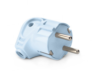 Blue electric plug, powerful energy on a white background