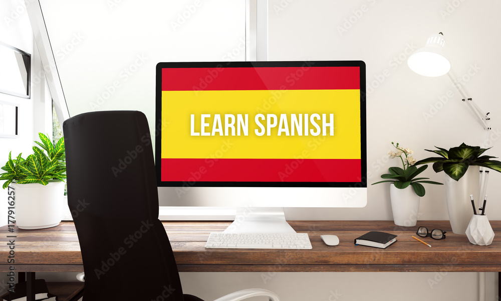 Wall mural computer learn spanish window