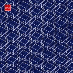 Geometric Seamless Pattern of Linear Stacked Boxes. Modern Vector illustration without Transparency. Three Colors.