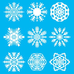 Christmas decorations. Snowflakes. Set. New Year. Vector background. Celebration. Winter. Snow.