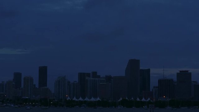 Miami skyline day to night, time lapse.