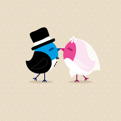 Wedding Couple Birds Beige Dots